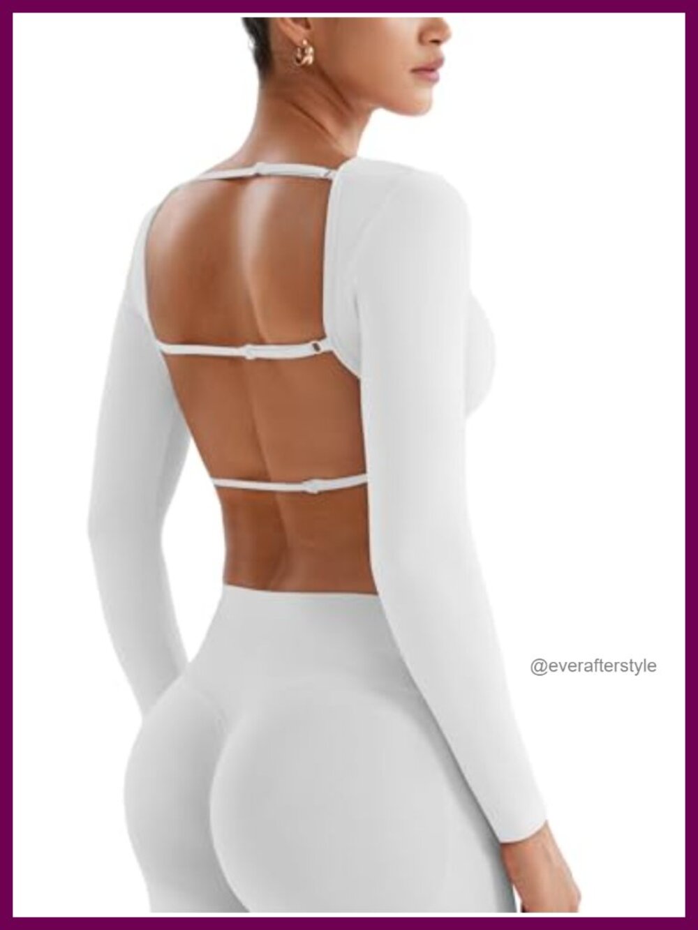 Seamless Backless Long Sleeve Crop Top Adjustable Straps Slim Fit Crew Neck